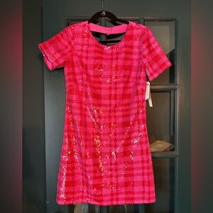 Anthropology Red and pink sparkly mini dress